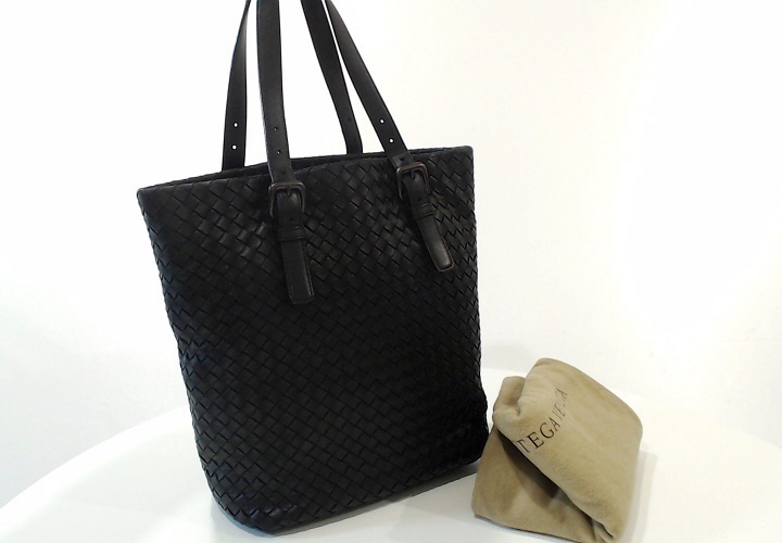 1円美品☆ボッテガ☆イントレチャート トートバッグ 黒【BOTTEGA 