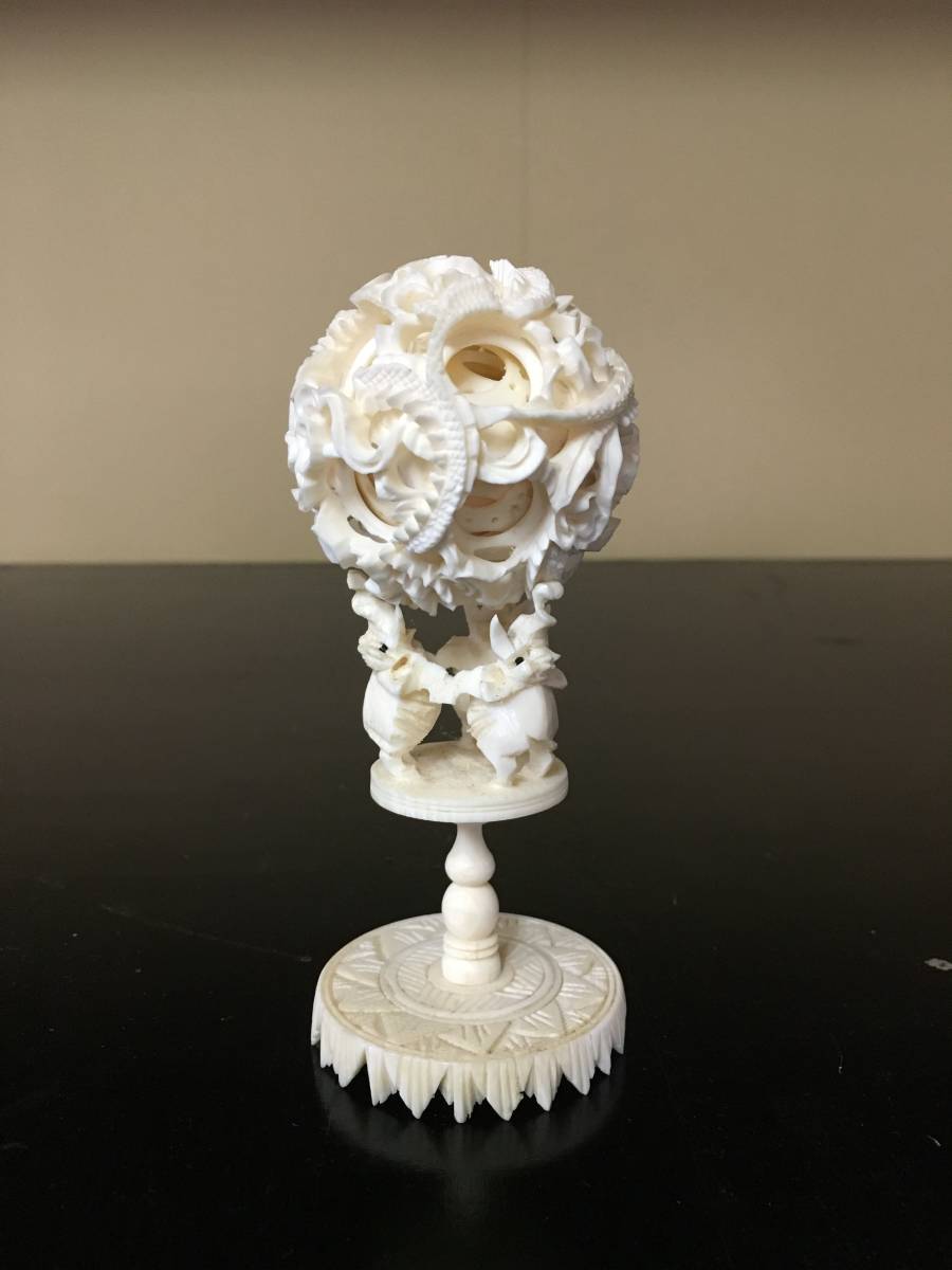 本象牙 完品 雲龍彫多層球 天球 置物 中国美術 【公式通販】