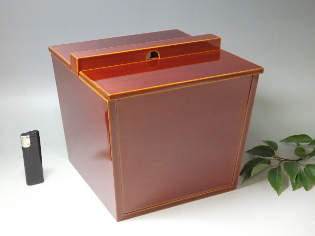 ○木製漆器【飛騨春慶塗 釣瓶水指】水漏れなし 21.5×21.5×高