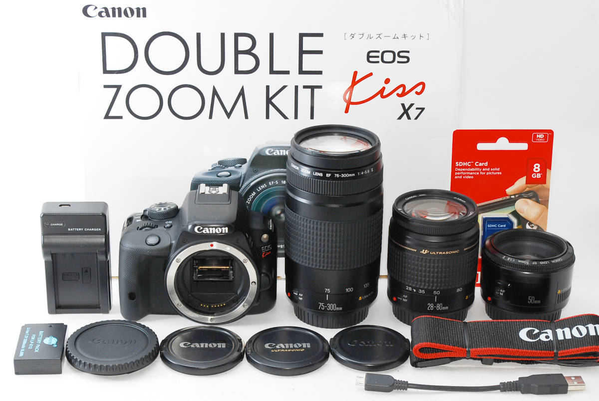 Canon キャノン EOS Kiss X7 標準&望遠&単焦点 純正トリプルレンズ