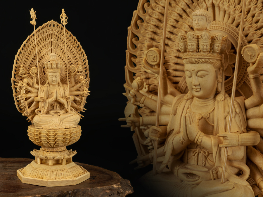 【土日値下中】千手観音像　木彫り　仏像　骨董品 木彫り観音像 土日値下中】千手観音像 木彫り 仏像 骨董品