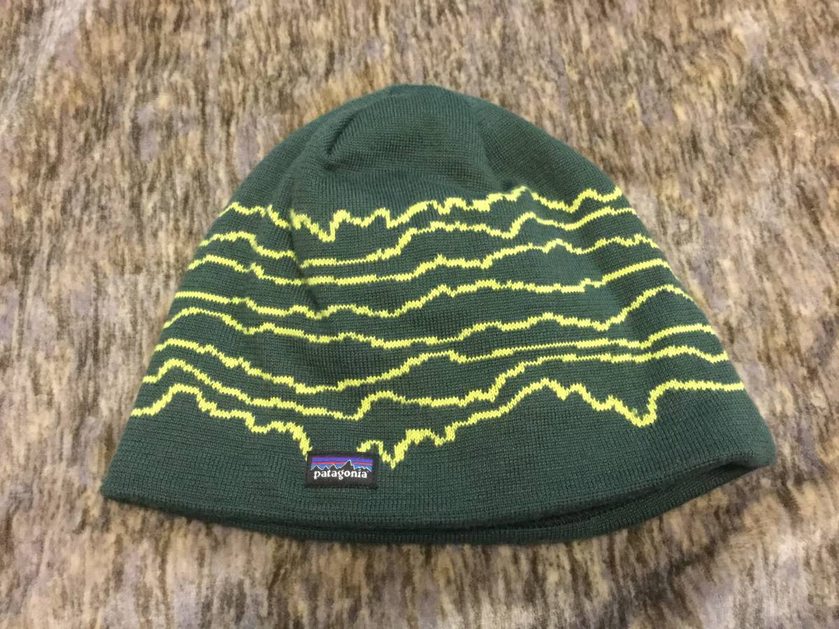 中古美品 パタゴニア ビーニー ニット帽子 モスグリーン LINED BEANIE