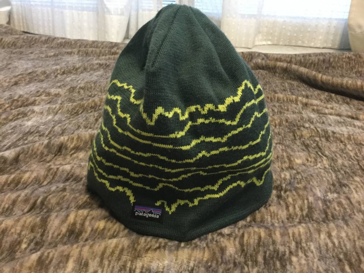 中古美品 パタゴニア ビーニー ニット帽子 モスグリーン LINED BEANIE