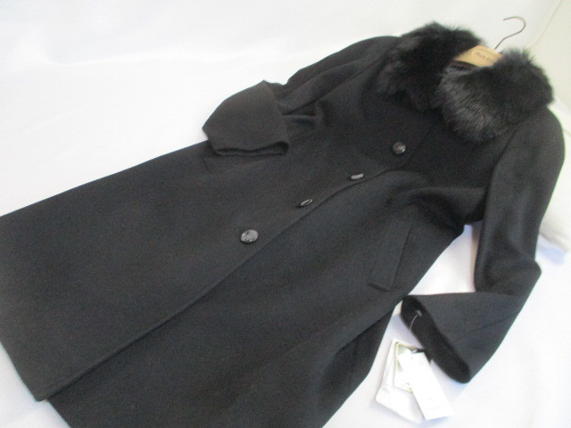 新品 31212円 コート 13号 カシミヤ混&ブルーフォックスファー 
