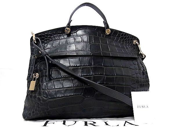 1円 □美品□ FURLA フルラ ニコルパイパー レザー クロコ型押し 2WAY 