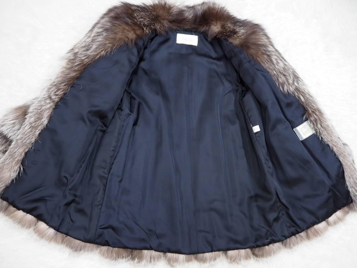 □シルバーフォックス□セミロングコート□着丈82cm□OSFUR□襟BIG
