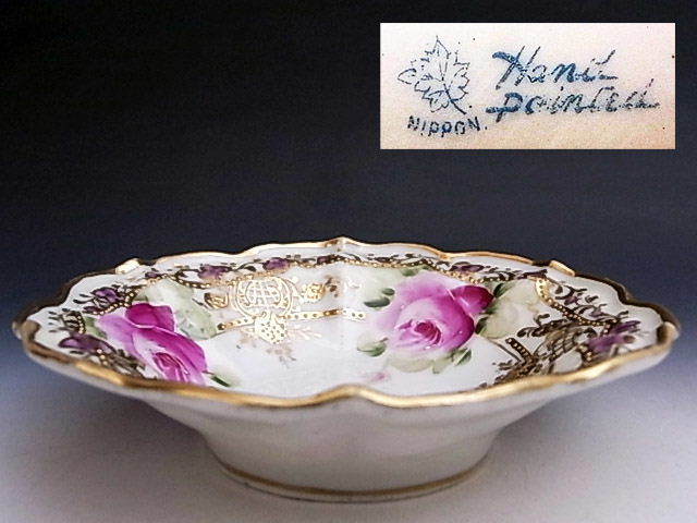 初期ニッポン印 金彩 薔薇絵 小鉢皿 ◇ オールドノリタケ ,オ 【公式通販】