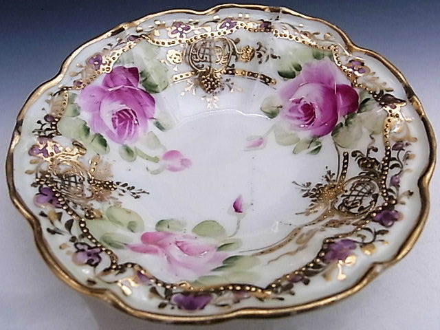 初期ニッポン印 金彩 薔薇絵 小鉢皿 ◇ オールドノリタケ ,オ 【公式通販】