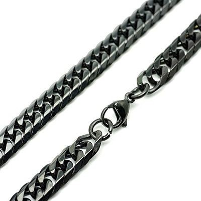 新品 (^^♪ [シルバーワン] ko ダブル喜平 ネックレス[黒 6面カット 幅10mm]標準 ステンレス ［60_2