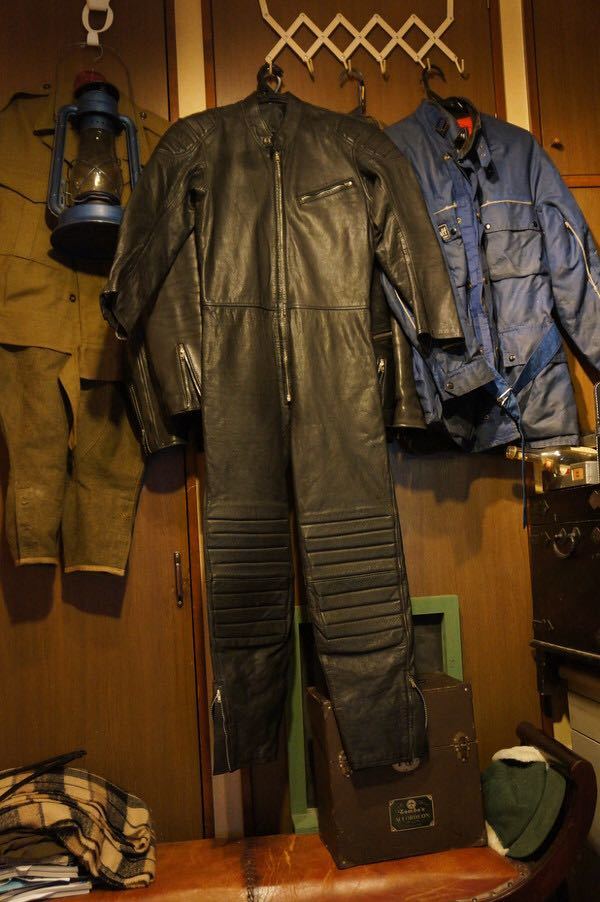 ビンテージ　コミネ　革ツナギ　レザー　バイクウェア　旧車　Sサイズ相当 コミネ KOMINE 当時物 レザーレーシングスーツ 革ツナギ バイク