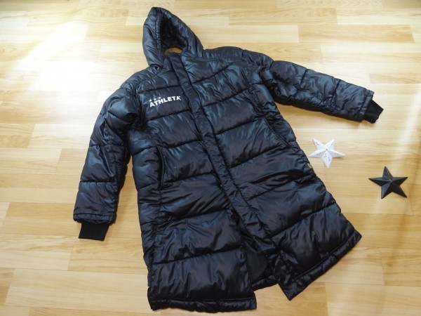 BR/No.0381　ATHLETA　フード付き　中綿ナイロンコート　ベンチコート　ブラック　Ｍサイズ　メンズ