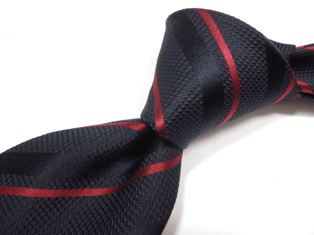 超美品 【BURBERRY BLACK LABEL バーバリーブラックレーベル】 刺繍 シルクネクタイ (メンズ) レジメン柄 ネイビー×レッド ◇MM4910◇ バーバリー LABEL BLACK メンズ バッグの通販 -