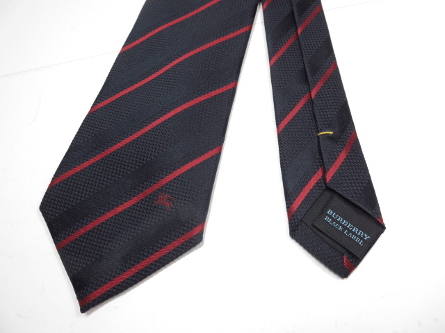 超美品 【BURBERRY BLACK LABEL バーバリーブラックレーベル】 刺繍 シルクネクタイ (メンズ) レジメン柄 ネイビー×レッド ◇MM4910◇ バーバリー LABEL BLACK メンズ バッグの通販 -