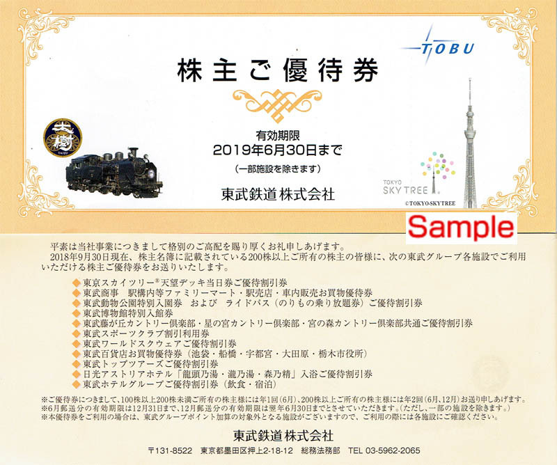東武鉄道株主優待乗車証10枚と株主ご優待券1冊