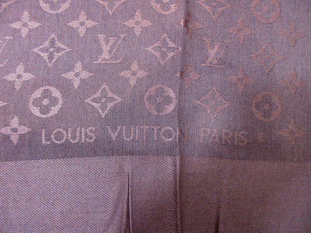 1円 LOUIS VUITTON ルイヴィトン●ショール シルク60%×ウール40% モノグラム ブラウン系 ストール マフラー 防寒 冬 小物(62126