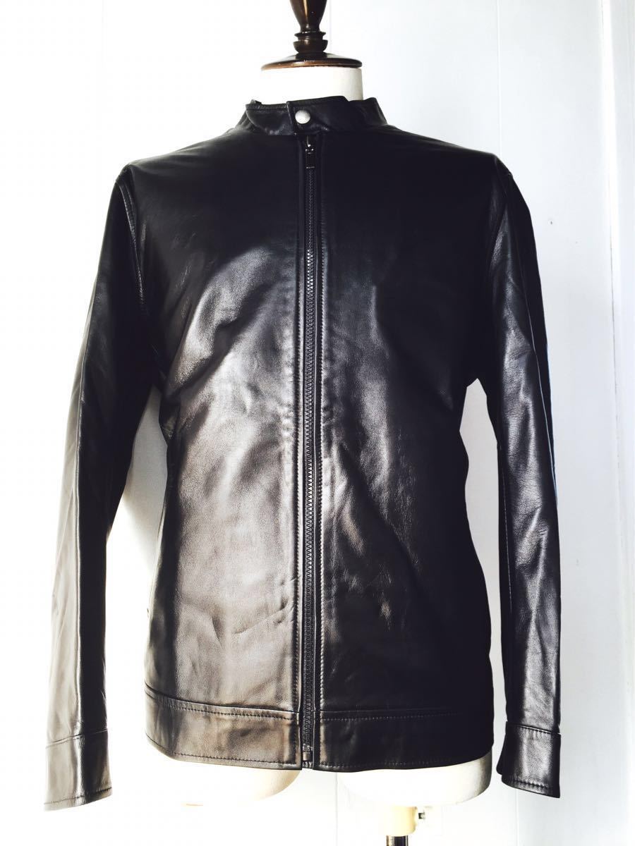 極美品 定価23万 最高級 イタリア産ラムレザー仕様 ffprato leather ラムレザー シングル ライダース ジャケット 黒 L