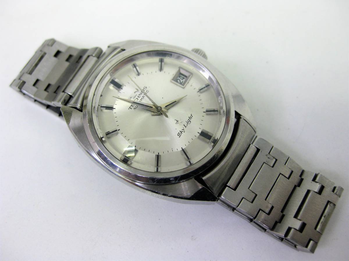 TECHNOS/テクノス SkyLight スカイライト 3針デイト 自動巻 裏蓋メダル欠損 稼働品【B23-17】
