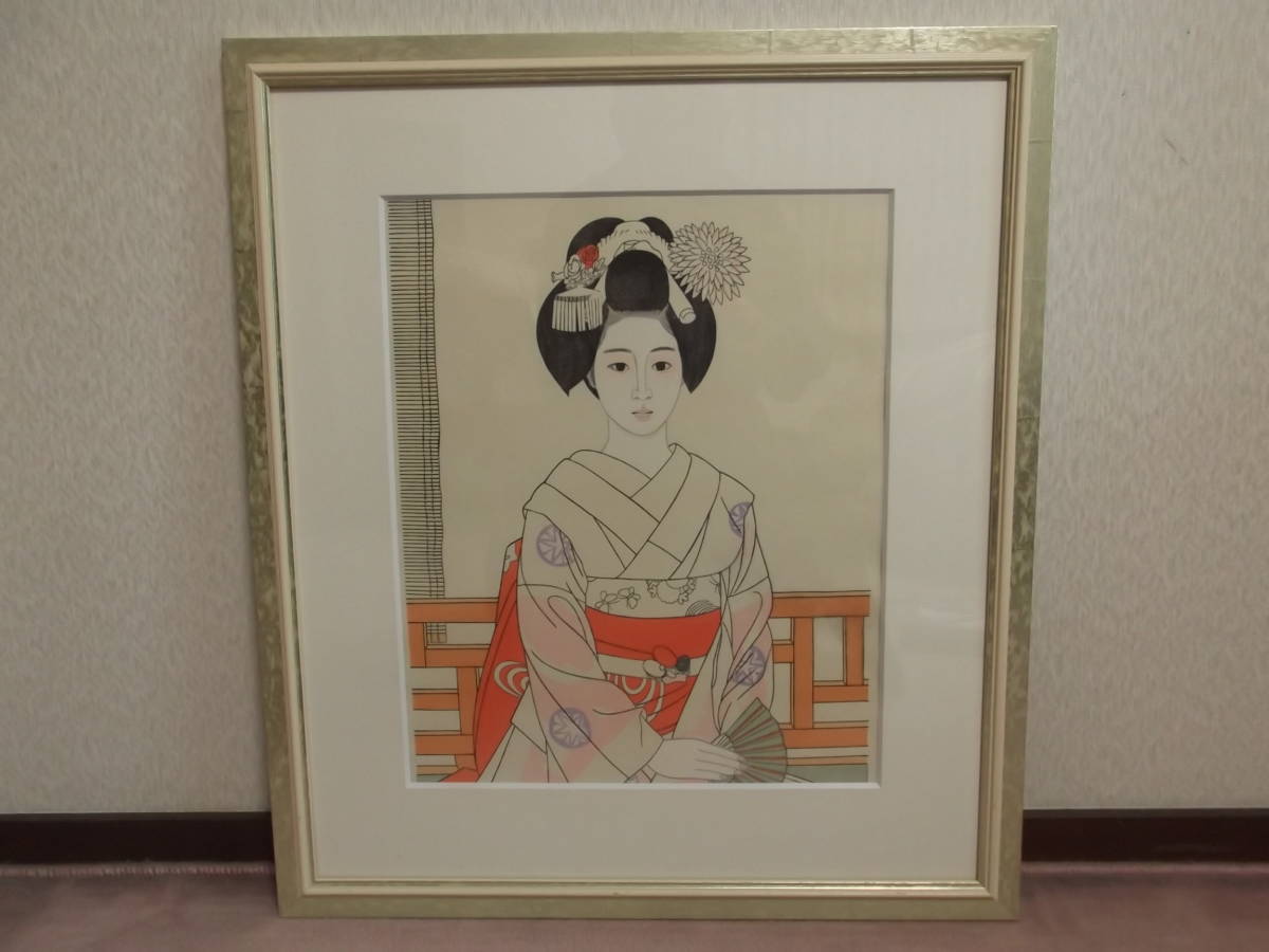 木版画 美人画 舞妓 着物 美術 -版画 芸術 画家 額縁 絵画 「舞妓