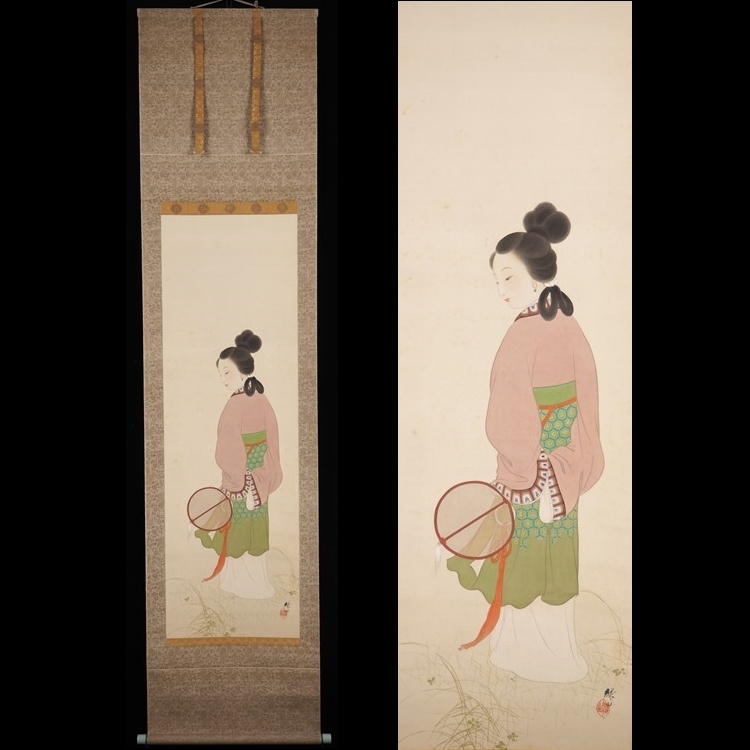 円窓美人絵 掛け軸 Yahoo!オークション の落札相場・落札価格 「美人図」掛軸 (書) 唐美人