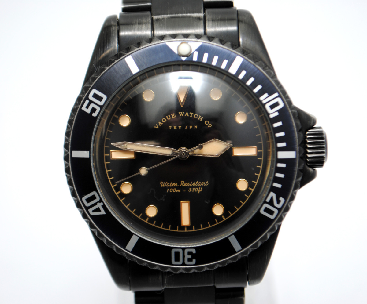 【nanahachiya】時計 VAGUE WATCH Co VWC BLKSUB ブラックサブ クォーツ ブラック文字盤 動作OK 中古品 ベルト付