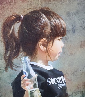 藤岡心象 額装 絵画 人物画 少女とリンゴ インテリア アート アート 絵画 MCK] 特選絵画 藤岡 心象 「海風」 F6号 油彩 真作 一枚の絵取扱い