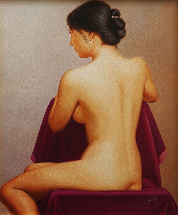◆森本草介◆座る女◆肉筆◆油彩◆画面サイン◆裏サイン◆販売店シール◆F8◆額装有り◆返品対象外