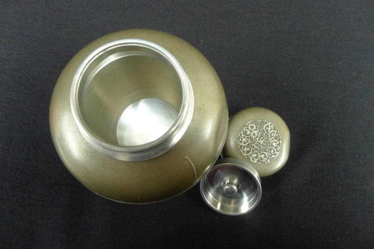 煎茶道具 林亭瑞製 錫製 四君子文 茶こぼし 約287g 時代箱
