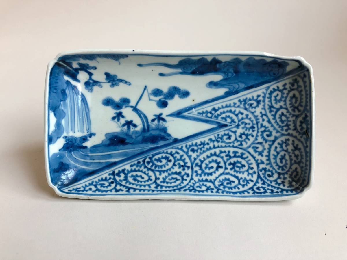 古伊万里 山水文タコ唐草片身代わり 長皿 江戸中期 【公式通販】