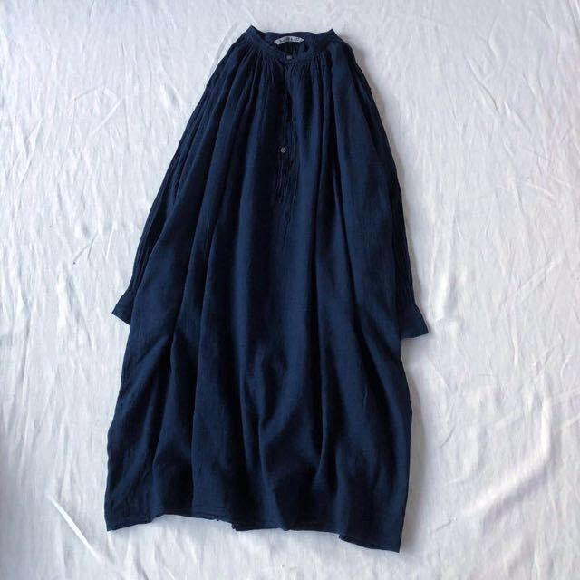 45rpm 美品 ku.Ra.shi. インディゴギャザー二重ガーゼワンピース45R パラスパレス ミナペルホネン コムデギャルソン