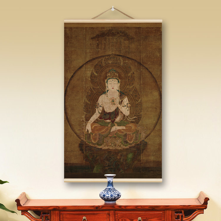 珍藏品】虚空蔵菩薩像 信仰 掛軸 絹本 仏画 絵心サイズ：80×50cm 珍藏