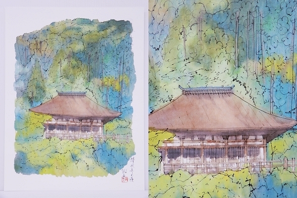♯ 平山郁夫 平成洛中洛外図 素描画 6点セット 専用額1枚