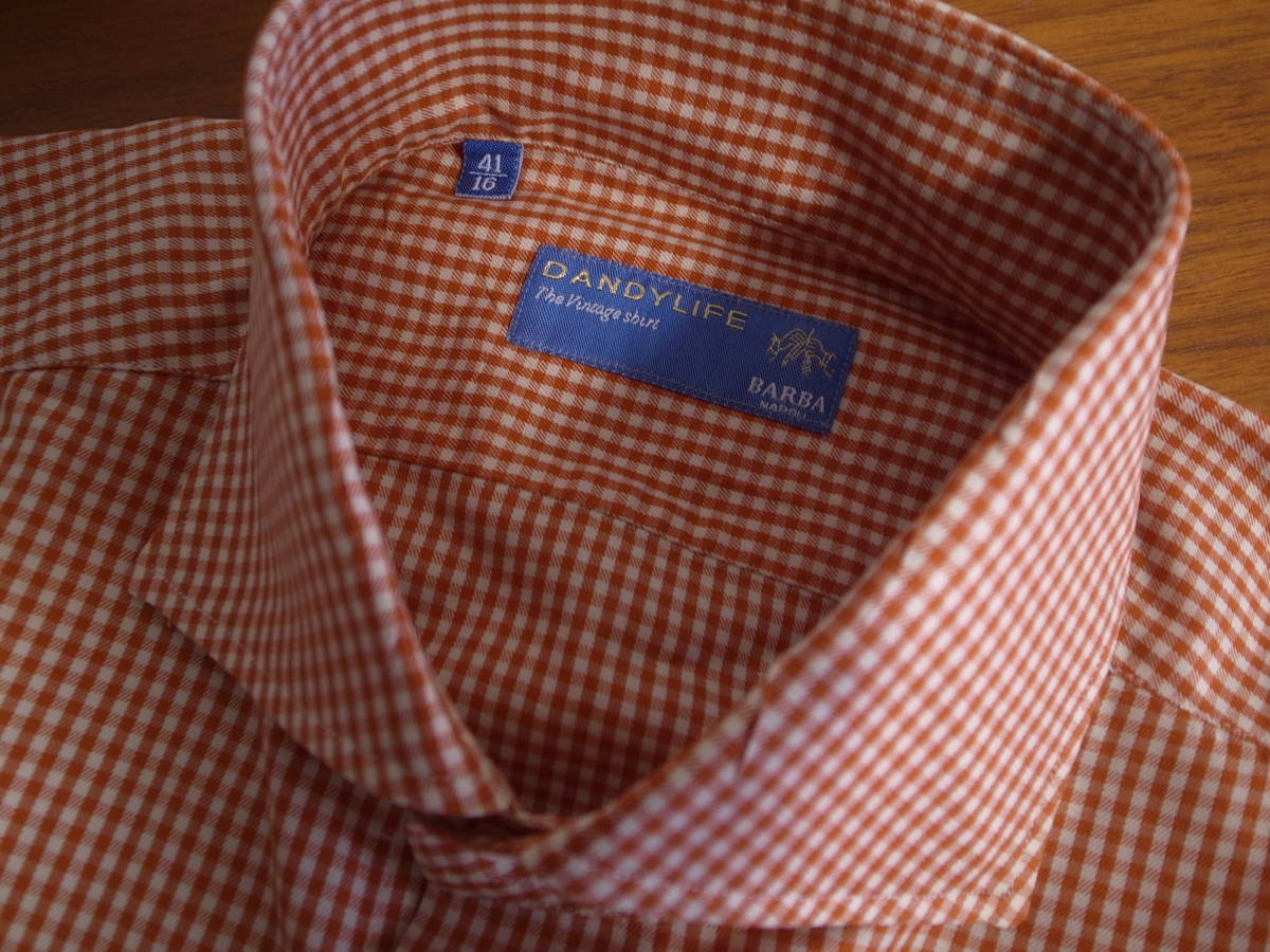 BARBA 新品未使用バルバ 40 ギンガムチェックシャツ レディース 新同品 BARBA（バルバ）ギンガムチェックシャツ／41cm／オレンジ／参考