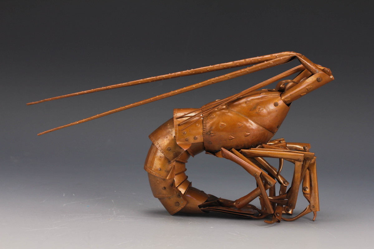 五十一代 【佳香】五十一代 明珍宗之 銅製 海老 自在置物