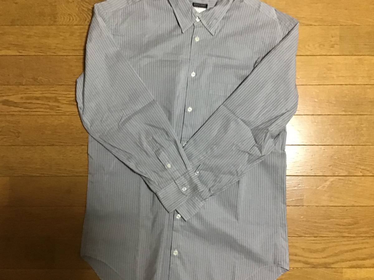 GIRGIO ARMANI 黒タグ ドレスシャツ グレーストライプ 超美品 クリーニング保管 1円売り切り