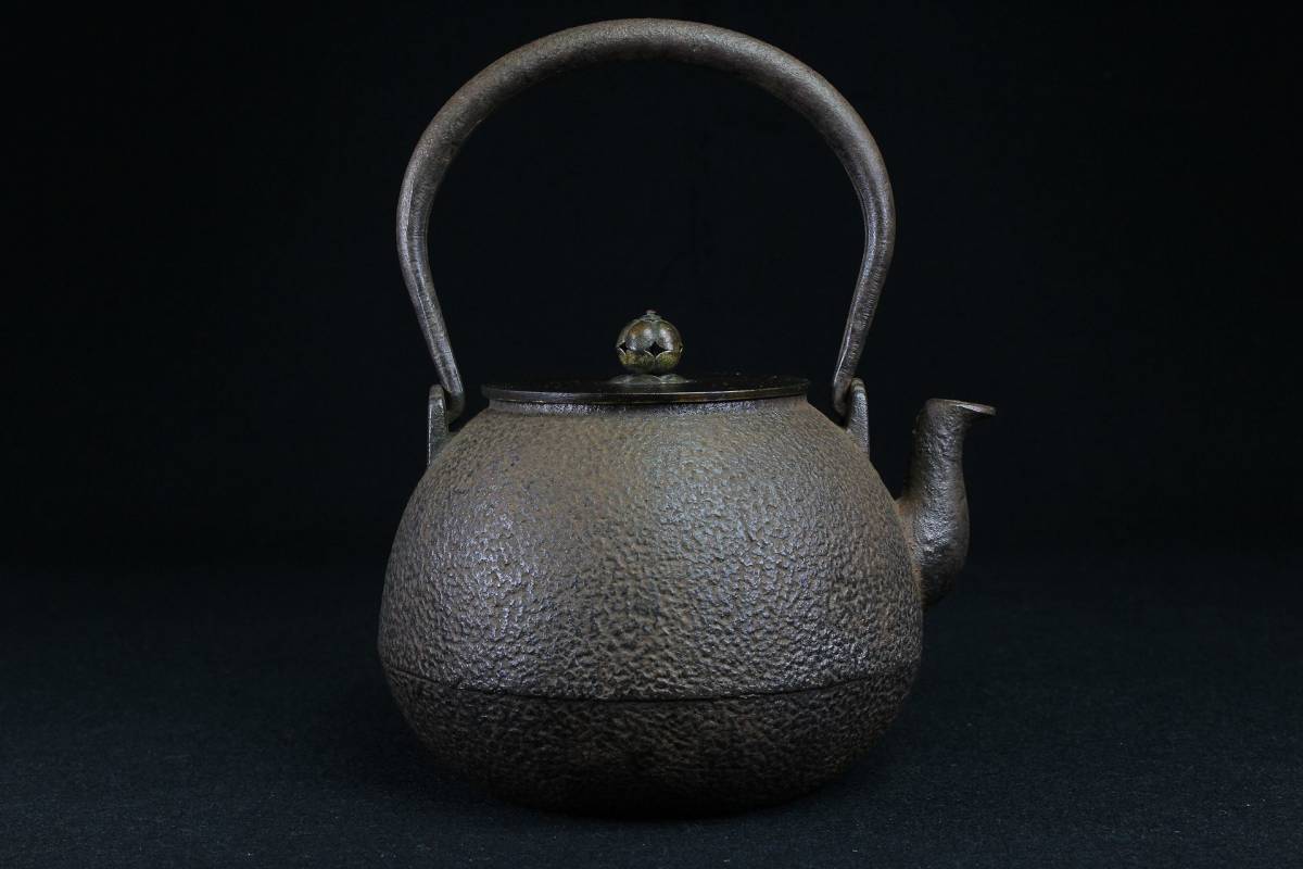 京鉄瓶 龍文堂 銅蓋 柚子肌 宝珠形鉄瓶 古作 茶道具