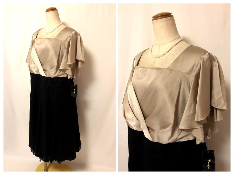 O63新品♪胸元カシュクールバイカラー光沢ワンピース30号結婚式二次会大きいサイズ即決