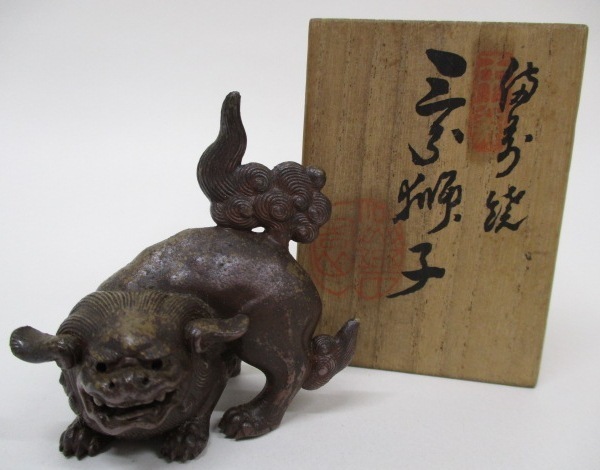 O895 備前焼 獅子 置物 箱書きあり 桐箱付 オブジェ 陶器 陶芸 骨董品 