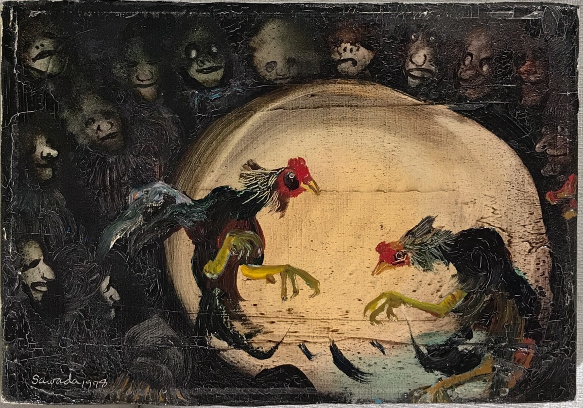 ＜売切り＞澤田哲郎(1919-1986)『鶏の闘い』油彩SM●ニューヨーク近美(MoMA)所蔵作家の貴重希少なコレクション●盛岡市買上