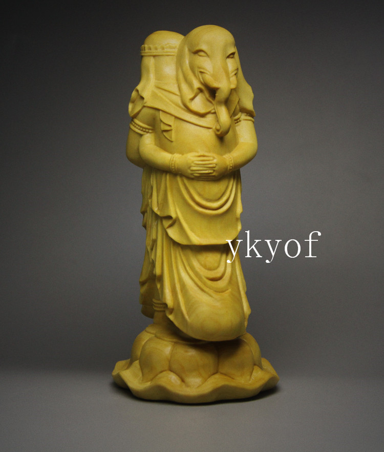 歓喜天 仏像 守護神 手彫り 黄楊木 手工彫刻 精密細工 鎮宅辟邪 幅4.5