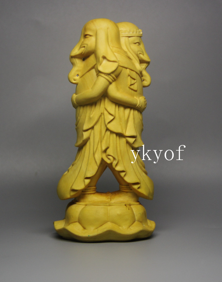 歓喜天 仏像 守護神 手彫り 黄楊木 手工彫刻 精密細工 鎮宅辟邪 幅4.5