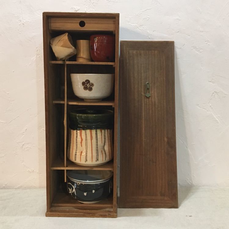 取引保証 【 茶道具 】 6点 セット 棗 茶碗 水指 建水 蓋置 柄杓 茶箱