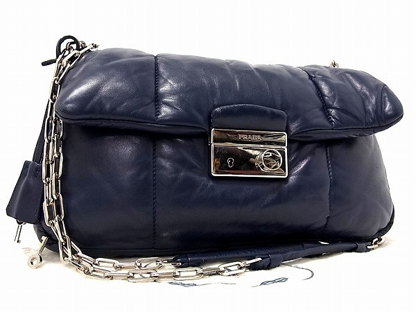 1円 □美品□ PRADA プラダ ロゴ レザー チェーンショルダーバッグ 