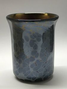 江副行昭 熔壌ガラス 紫黒斑文様 ワイングラス 江副行昭 手造り