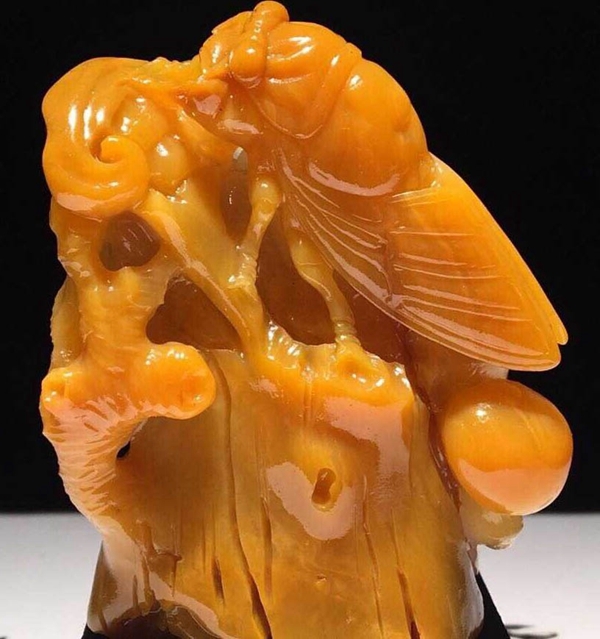 天然ラオス石 田黄石 細密彫刻 好運常來 置物 擺件 古賞物 重114g