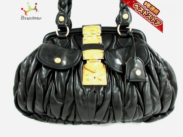 ミュウミュウ miumiu ショルダーバッグ ギャザーバッグ レザー 黒 バッグ