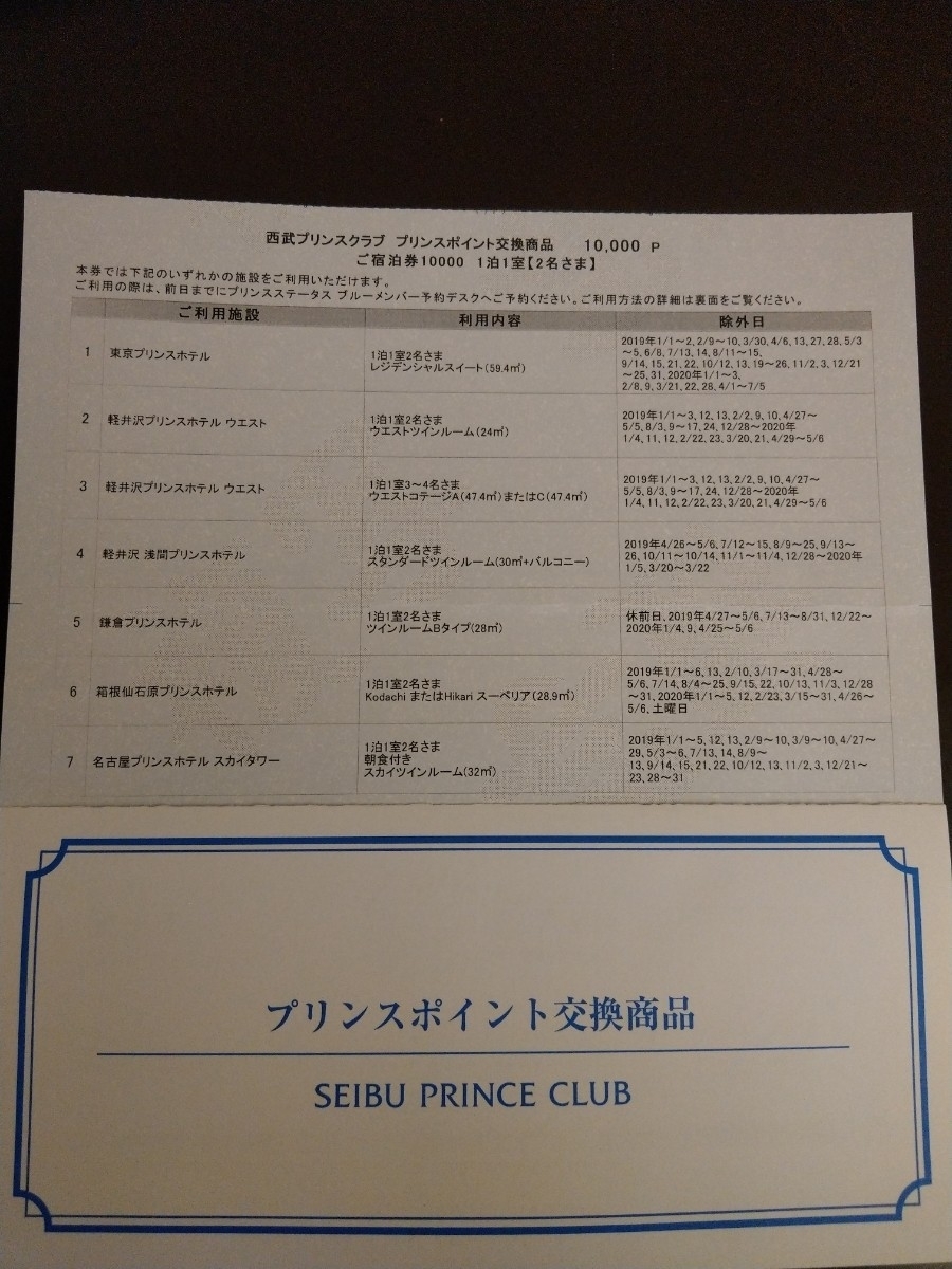優待券/割引券 プリンスホテル 宿泊券 10000P 東京プリンス