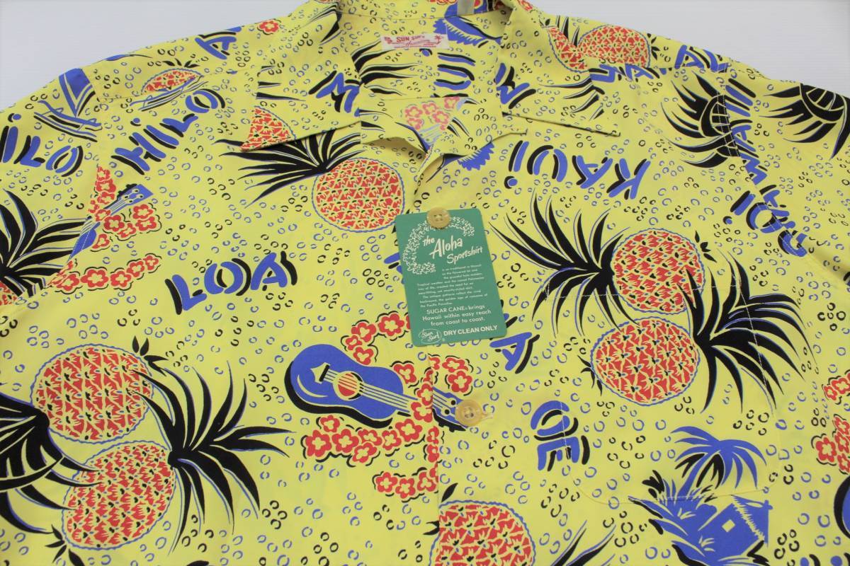 69】SUN SURF サンサーフ パイナップル ウクレレ アロハ シャツ 半袖 M