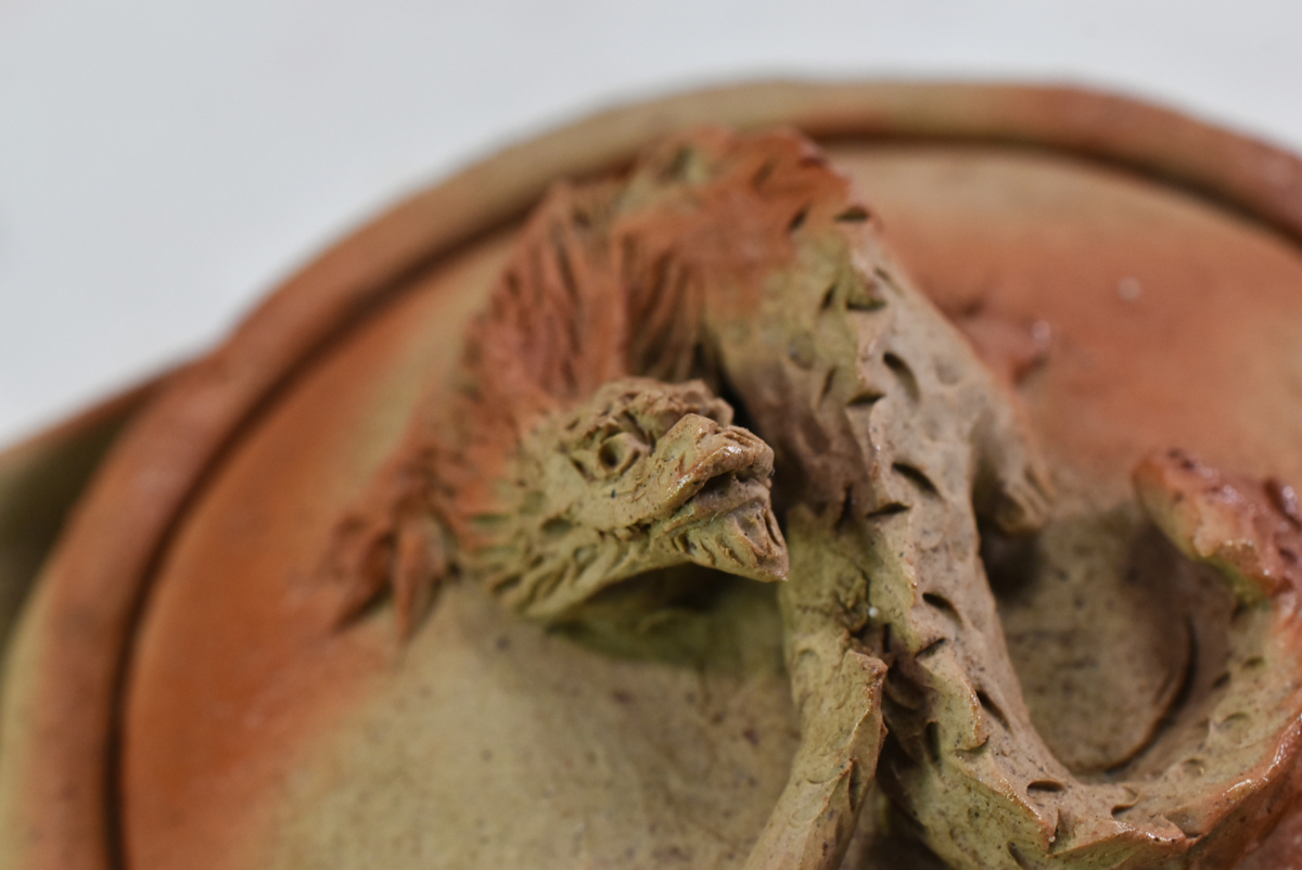 織部宝瓶 三生蔵 名工 手造備前焼 龍摘蓋宝瓶 手捻り陶器 泡瓶 煎茶具 急須 水次 水注 箱付 煎茶道具 日本古玩骨董 F901488 「かぶせ茶」付き ほうひん 泡瓶 松本央 伊賀焼