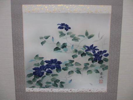 美品 掛け軸 中沢露風作 鉄線花図 共箱 太巻き付 美術年鑑掲載 夏掛け