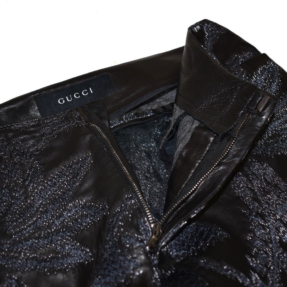 定価60万程 GUCCI グッチ ナッパレザー 総刺繍 レザー パンツ ボトムス 